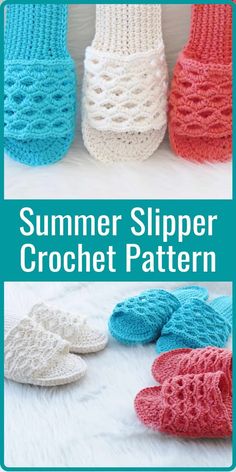 crocheted slippers with text that says summer slipper crochet pattern