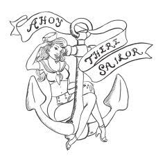 an anchor with a girl on it and the words, who's there sailor?