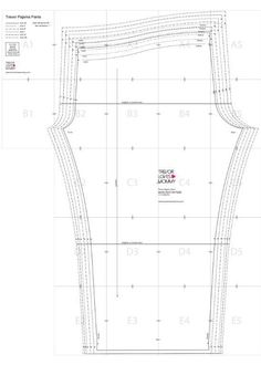 the front and back view of a sewing pattern, with measurements for the top section