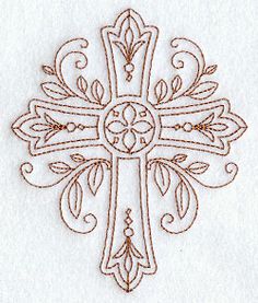 the cross is embroidered on white fabric