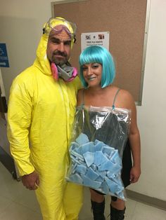 a man and woman dressed up in costumes