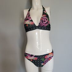 Vintage Ed Hardy Dedicated To The One I Love Bikini, Vguc, Size L. No Flaws To Note And In Excellent Shape. Approximate Flat Lay Measurements Top Seam Before Strap To Seam Before Strap 13" Waist 15.5" Bikini With Dedicated To The One I Love Script And Old School Tattoo Roses. Top Has Removable Padding, Tie Back, And Tie Neck. Pet Friendly, Nonsmoking Home Any Questions Please Ask Ed Hardy Two Piece Set, Ed Hardy Bathing Suits, Ed Hardy Clothing, Ed Hardy Sweatpants, Ed Hardy Womens Clothes, Ed Hardy, No One Loves Me, Old School Tattoo, Rose Tattoos