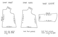 the front and back views of a sewing pattern for a shirt, with measurements to fit it