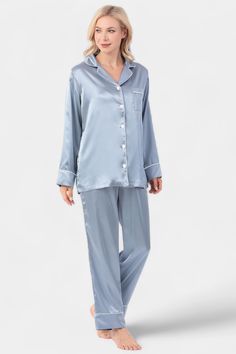 Indulge in ultimate comfort with the luxurious PearlSilk™ Pajama Set. Made from high-quality vegan silk satin, this 2-piece ensemble is cool, breathable, and exquisitely soft and silky to the touch. Enjoy a blissful sleep that is free of discomfort, with less sweating and hot flashes. Perfect for restful slumber, the PearlSilk™ pajama set is the ultimate in attainable luxury & comfort. Tired of pajamas that don’t look flattering nor feel great? Too many times we find ourselves wearing clothes at Silk Pajama Sets, Pajama Sets For Women, Satin Nightwear, Pyjama Satin, Silk Pajama, Silk Satin Fabric, Silk Pajama Set, Cerulean Blue, Rosy Pink