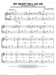 the sheet music for my heart will go on