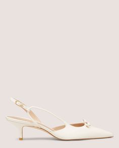 TULLY 50 SLINGBACK | Stuart Weitzman Bridal Era, Stuart Weitzman Heels, It Is Finished, Shoe Ideas, Side Design, Bridal Heels, Travel Outfits, Pointed Heels, Kitten Heel Pumps