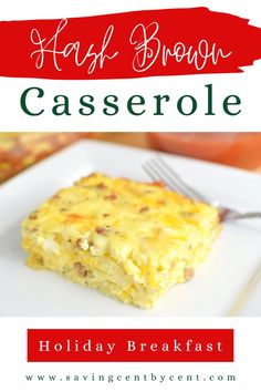 a close up of a plate of food with the title text overlay reads easy brown casserole