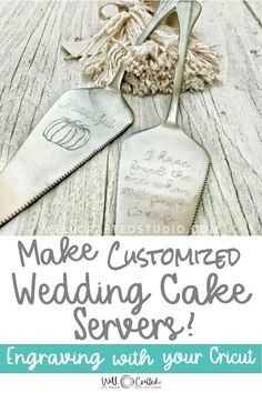 two wedding cake servers with the words, make customized wedding cake servers engaging with your crochet