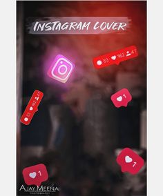 an instagram cover with red and white stickers on the front, and hearts in the back