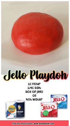 jello play dough red Jello Playdough Recipe, Jello Playdough, Easy Homemade Playdough Recipe, Homemade Jello, How To Make Jello, Easy Playdough Recipe, Gelatin Recipes