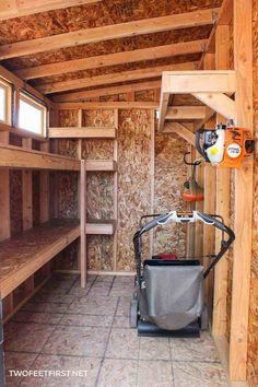 the inside of a building being built with wood