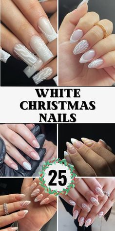 Christmas Nail Designs Acrylic Almond, Christmas Nail Designs Coffin, Christmas Nails White Glitter, White Christmas Acrylic Nails, Holiday Nails Classy, White Glitter Christmas Nails, Milky White Christmas Nails, Christmas Nail Dip Designs, Almond Nails Christmas Designs