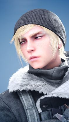 a young man with blonde hair wearing a beanie