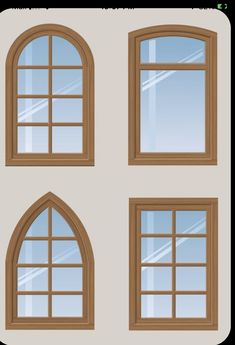 four windows with arched frames on each side and one window in the middle, all facing different directions