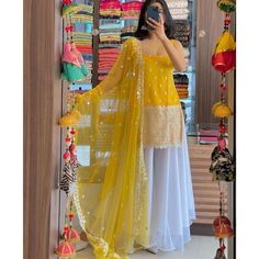 Yellow Punjabi Top Salwar Kameez Readymade Stitched Sharara - Etsy Net Suits Design Indian, Pink Indian Outfit, Yellow Punjabi Suit, Garara Dress, White Sharara, Yellow Sharara, Mayon Dresses, Sharara Dress, Yellow Kurti