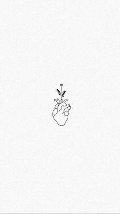 a black and white drawing of a hand holding a plant in it's palm