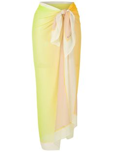 Yellow silk beach skirt from Amir Slama featuring a high rise, a tie fastening, a tie-dye print, a sheer construction, a long length and a slim fit. Long Beach Skirt, Cropped Wide Leg Trousers, Chill Fits, Printed Pleated Skirt, Beach Skirt, Tie Dye Print, Outfits Casuales, Dress Skirt, Pencil Skirt