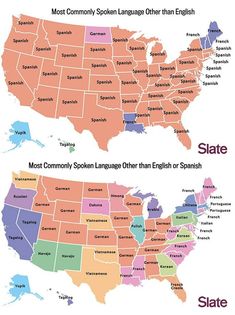 two maps of the united states showing different languages and their respective language, with names