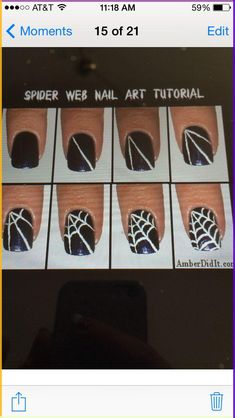 Easy Spider Web Nail Art, Easy Nail Designs For Beginners Halloween, Easy Nail Halloween Designs, Nails Halloween October Simple Ideas, Ghost Face Nail Tutorial, Easy Nail Designs Halloween, Really Easy Halloween Nails, Halloween Nail Designs Red And Black, Easy Black Halloween Nails