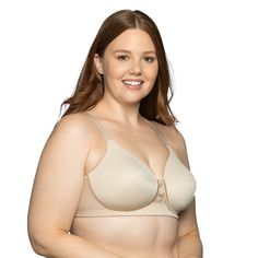 The Beauty Back Full Figure Wireless bra provides a sleek silhouette with no bumps or lines. This bra is lightly padded with contoured cups to provide the coverage and shape you need for all day support. You'll feel confident and comfortable as the bra shapes and smooths your sides and back, preventing bulge.  Like all of our Beauty Back bras, the double knit fabric smooths all around, giving you a beautifully smooth silhouette. The smooth fabric on the back conceals the 3-row metal coated hook- Bra Shapes, Full Figure Bra, Bra Measurements, Bra Items, Wireless Bra, Double Knit, Womens Bras, Full Figured, Sleek Look