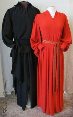 two mannequins dressed in red and black clothing