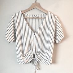 Black And White, Cropped With Tie. Basically New Without Tags; Worn Once- Bought Just A Few Months Ago. Zara Striped V-neck Tops, Zara White V-neck Crop Top, Zara Striped Beach Tops, Zara Black Tops For Vacation, Zara Striped Tops For Beach, Zara Blouse, Zara White, Crop Blouse, Zara Tops