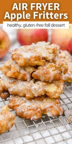 Apple Donuts Recipe Gluten Free, Air Fry Fruit Recipes, Apple Dessert In Air Fryer, Ninja Foodi Apple Recipes, Airfryer Apple Fritters, Vegan Apple Fritters Air Fryer, Apple Cinnamon Air Fryer Recipe, Air Fried Apple Fritters