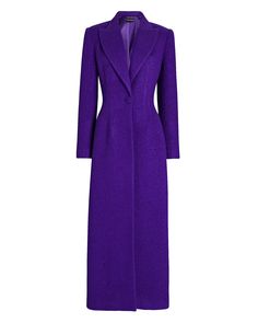 12 dart duster coat in Iris. Crafted in curly mohair wool and fully lined in silk. 53% Wool Mohair | 47% Virgin Wool Lining: 95% Silk | 5% Lycra Dry clean only Made in United States Free Domestic Shipping Sergio Hudson, Draped Coat, Boucle Coat, Purple Coat, Coat Women Fashion, Maxi Coat, Fashion Aesthetics, Belted Trench Coat, Mohair Wool