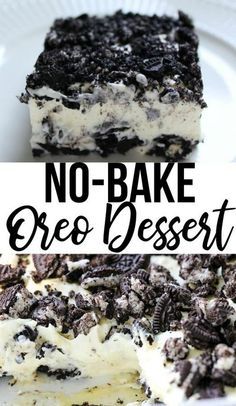 no bake oreo dessert on a white plate