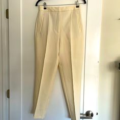 Zara Cream Trousers W/ Pocket & Front Pleated Detail Size: Small Never Worn - Nwt Cream Tapered Leg Bottoms For Workwear, Cream Office Pants With Pockets, Cream Stretch Bottoms For Work, Stretch Cream Pants For Work, Chic Fitted Cream Pants, Zara Cream Bottoms For Work, Zara Cream Pants For Work, Cream Office Bottoms With Pockets, Zara Fitted Tapered Leg Dress Pants