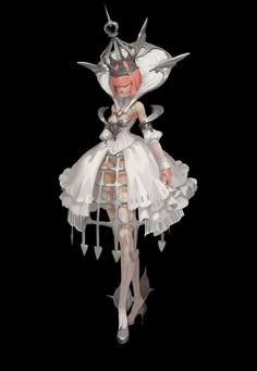 an anime character dressed in white and wearing a costume with spikes on it's head