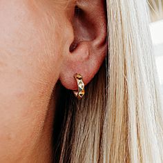 "These 14k Solid Gold Thick Huggie Hoop earrings are perfect minimalist earrings for everyday. Geometric textured wide open hoop earrings are post style and push back with butterfly backings. DETAILS    14k solid gold hoops    Hoops measurements:  Inner diameter 10mm, outer diameter 12mm   Measurements ; 3.2mm wide, 0.8mm thick  14k solid gold posts are 11mm   14k solid gold Butterfly earrings backings  ** All our raw materials are sourced from US-based companies for the quality and safety of our handmade products. ** these earrings are handcrafted for you in our local studio in Redlands, California. We are a small workshop which specializes on handmade jewelry. ** we gladly create custom jewelry that perfectly match your style and taste, just send us a convo. ** All orders are elegantly p Tarnish Resistant Everyday Fine Earrings, Elegant Hammered Huggie Earrings, Gold Hammered Huggie Earrings, Everyday Hypoallergenic Yellow Gold Earrings, Modern Hammered Huggie Earrings, Everyday Hammered Huggie Jewelry, Hammered Huggie Earrings For Anniversary, Everyday Hammered Huggie Earrings, Everyday Hammered Yellow Gold Earrings