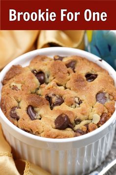 chocolate chip cookie for one in a white dish