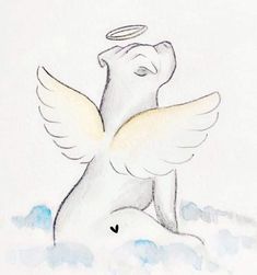 a drawing of an angel sitting on the ground with its wings spread out and eyes closed