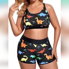 New With Tags. Size 16w. Hygienic Protective Liner In Tact. Padded Removeable Cups (S8) 3 Piece Swimsuit, Black Dinosaur, Purple Swimwear, Sporty Bathing Suits, Swimsuit Plus Size, Lace Swimsuit, Green Swimwear, High Waisted Tankini, Red Swimwear