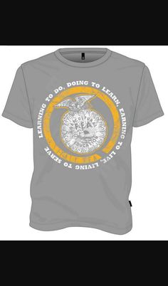 a gray shirt with an orange and white design on the front that says, there is no doing to learn english