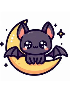 a cartoon bat sitting on the moon with stars around it's edges and eyes closed