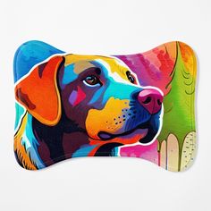 a colorful dog is shown on the side of a pillow that has been painted with different colors