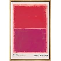 a red and pink painting on a white background with the words mark rothko in gold frame