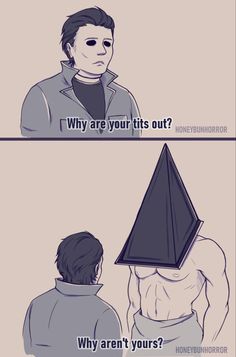 two different types of cartoon characters, one with a pyramid on his head and the other with