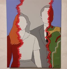 an art piece with two people standing next to each other