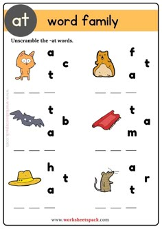 a worksheet with words and pictures to help kids learn how to read the word family