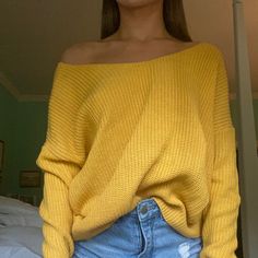 Yellow Knit Boutique Sweater With Tie Design In The Back Never Worn! Yellow Casual Knit Top For Fall, Casual Yellow Knit Top For Fall, One Size Casual Sweater For Day Out, Casual One Size Sweater For Day Out, Chunky Knit Tops For Day Out, Yellow Casual Sweater, Casual Yellow Chunky Knit Top, Casual Yellow Ribbed Sweater, Chic Yellow Knit Sweater