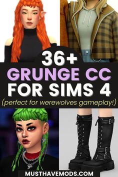 sims 4 grunge cc Sims 4 Grunge Cc, Sims 4 Werewolves, Sims 4 Cc List, Cc For Sims 4, Pelo Sims, The Sims 4 Packs, Sims 4 Body Mods