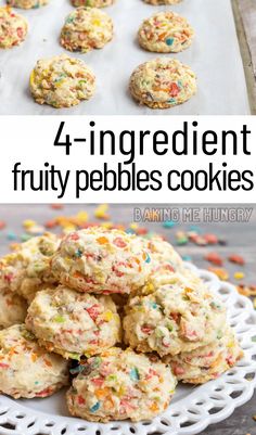 four ingredient fruity pebbles cookies on a white plate