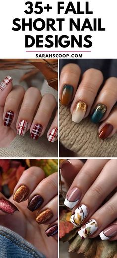 Cute Simple Nail Designs For Fall, Fall 2024 Nail Art Trends, Dip Nail Designs Short Nails, November Nail Art Short Nails, Nail Art Fall Designs, Nail Designs For Shorter Nails, Easy Fall Designs For Nails, Fall Nail Colors With Design, Nail Art For November