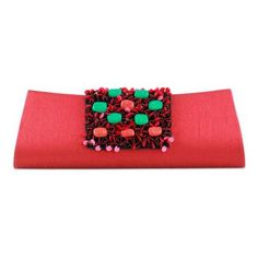 Colorful beads and paillettes applied by hand embellish the scarlet allure of this beautiful handbag from Vipin in India. With its convenient inner zipper pocket the elegant clutch goes from dressy to formal. The fabric emulates luxurious silk dupioni. Fancy Clutch, Fancy Purses, Style Inspiration Classic, Silk Purse, Colorful Handbags, Buy Bead, Red Handbag, Beaded Handbag, Evening Handbag