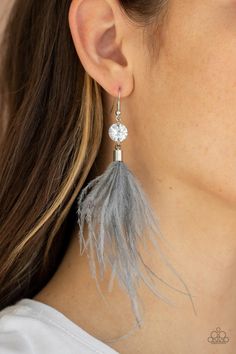 Paparazzi Accessories - Feathered Flamboyance - Silver Earrings - Bling by JessieK Paparazzi Earrings, Feather Earrings Silver, Fish Hook Earrings, Silver Feather, Paparazzi Accessories, White Rhinestone, Affordable Jewelry, Paparazzi Jewelry, Black Rhinestone