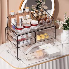 PRICES MAY VARY. 🌸Transparent Makeup Organiser with multiple compartments and drawers is perfect for storing and organising cosmetics, brushes and skincare products, keep your jewellery, accessories stored in a neat and orderly manner, easy to access, it has a top compartment for perfect storage of makeup brushes, eyeshadow palettes, skincare bottles, and other cosmetics. 🌸This clear make-up organiser is made of high quality acrylic sheet material, the clear visible design allows you to find t Makeup Organizer Bathroom, Makeup Organization Bathroom, Jewellery Organisation, Bathroom Organizers, Makeup Organiser, Ideal Makeup, Organizer Bathroom, Care Organization, Cosmetic Display