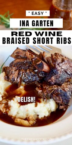 Close up of dish with rich, thick gravy and tender short ribs over mashed potatoes. Bone In Beef Chuck Short Rib Recipes, Italian Short Ribs, Oven Braised Short Ribs, Beef Short Rib Recipes Oven, Beef Short Ribs Oven, Best Short Rib Recipe, Short Ribs In Oven, Short Rib Recipes Oven, Pork Short Ribs